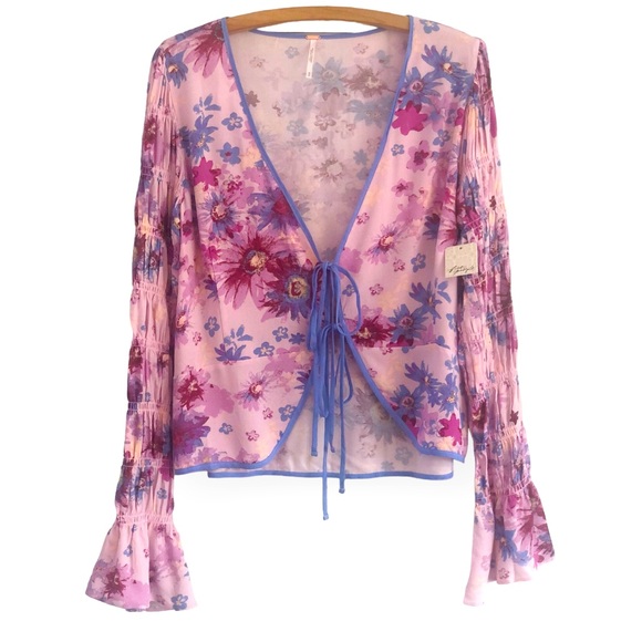 NWT Free People Floral Tie front Blouse - Picture 4 of 16